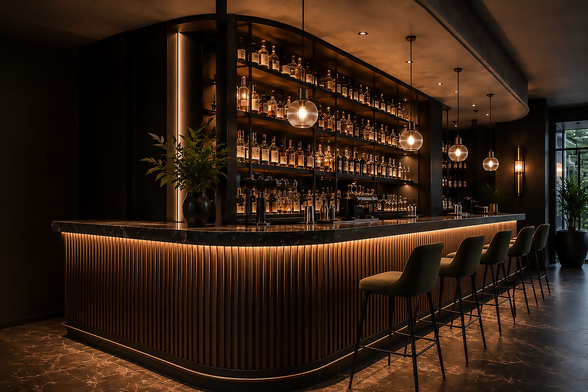 Velvet & Oak curved cocktail bar