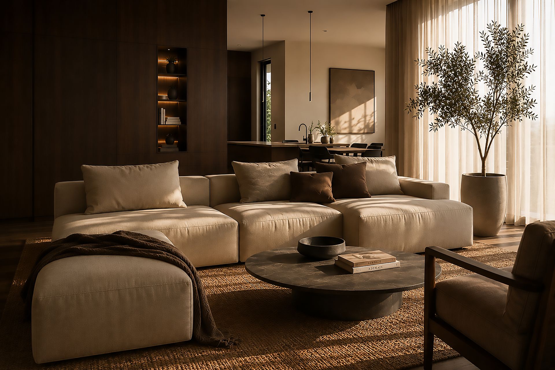 The Penthouse Lounge warm minimalist living space